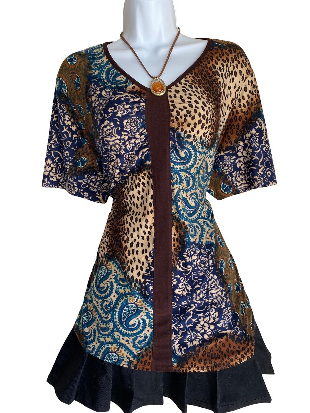 Vintage Moine Plus 2X Animal Print Boho Paisley Tunic Blouse Mob Wife Whimsigoth